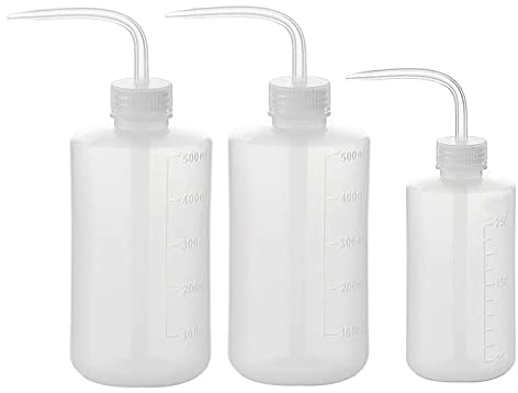 LATRAT Set di 3 annaffiatoi in plastica, bottiglie di sicurezza per la pulizia delle bottiglie trasparenti per il giardinaggio, l'irrigazione delle piante, il laboratorio,250 ml,500 ml, 500 ml