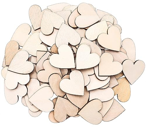 Teaaha 100stück Holz Herzen Klein Deko, Holz Herzen Holzherzen Hochzeit Geschenkanhänger Herz, Holzherzen Streudeko Unbehandelt Für Gästebuch Beschriften DIY Handwerk Verzierungen