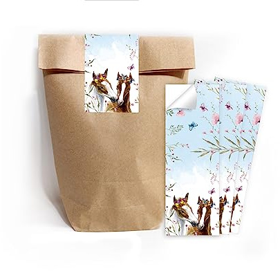 Minkocards 12 Geschenktüten (Natur) + 12 Aufkleber Pferd Geschenktüten für Mitgebsel Gastgeschenk einpacken beim Kindergeburtstag Mädchengeburtstag