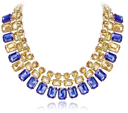 EVER FAITH Strass Chunky Choker Halskette Quadratische Kristall 3 Lagen Latz Mode Schmuck
