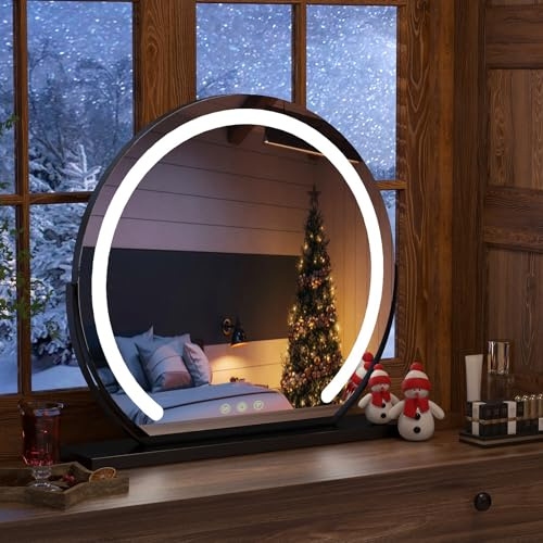 S'AFIELINA Hollywood Spiegel mit Beleuchtung 58,2 × 60 × 12 cm (H × B × T) Touch-Steuerung Schminkspiegel mit Beleuchtung Dimmbar 3 Farbtemperatur LED Kosmetikspiegel Halbkreis 360° Drehbar, Schwarz