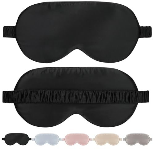 SILKTALE Schlafmaske Seide für Herren Frauen,19 Momme 100% Maulbeerseide Augenmaske für Seitenschläfer, Lichtblockierende Seiden Schlafbrille mit Gummiband für Reisen,Schwarz
