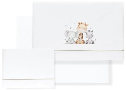 Interbaby Baby-Bettwäsche aus 100% Baumwolle für Auto/Moses/Babykorb, Elefanten-Giraffe, 3-teiliges Set, Bettlaken + Bettbezug + Kissenbezug