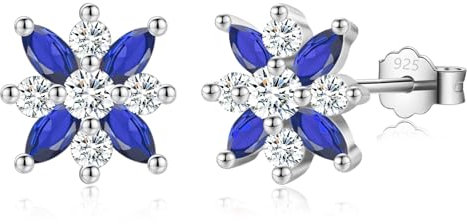 MASOP Ohrstecker Blumen Zirkonia Blau Ohrringe Stecker Silber 925 mit AAA Zirkonia 11,5mm Damen Frauen Mädchen