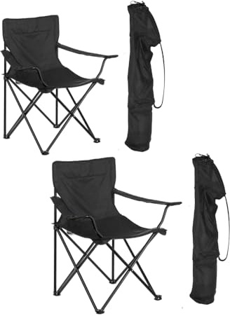 Deejaah® 2 x Portable Folding Chair – Premium Quality Lightweight with Cup Holder and Travel Carry Bag – Outdoor Folding Chair for Picnic, Camping, Fishing, Garden - Black
