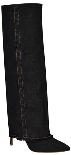 Nine West Botas altas Rhoree para mujer, Black Denim 001, 39 EU