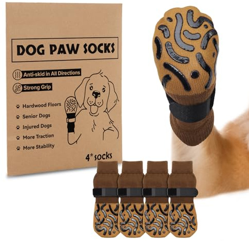 Hundesocken Anti Rutsch mit Verstellbaren Riemen für Innenbereich 2 Paar | Doppelseitige Anti Rutsch Socken Hund, Pfotenschutz Ableckschutz, Schützen Hundepfoten vor Verletzungen auf Hartholzböden
