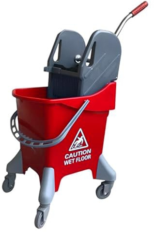 CVS2020.COM 31L Commercial Mop Bucket with Built-in Wringer - Ergonomic Design, Heavy-Duty Cleaning Trolley on Wheels, Easy Emptying & Filling, Efficient Water Removal for Quick Drying (Red)