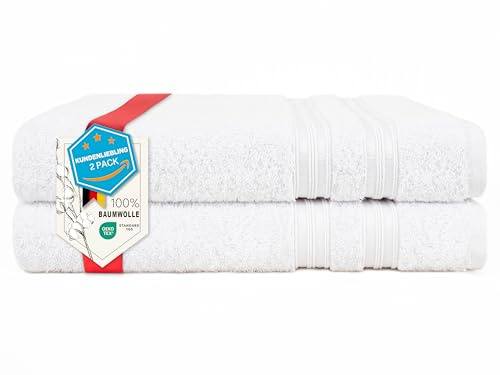 Hammetex Badetücher 2er Set 70x140 cm, Duschtuch, 100% Baumwolle Frottee | OEKO-TEX zertifiziert, weich & saugstark, Frottee, mit Aufhänger, Duschtuch & Saunatuch für Badezimmer & Sauna