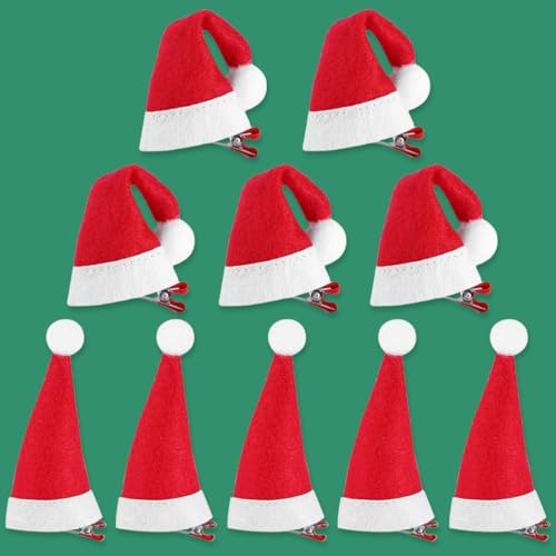 Haarschmuck Haarspangen Weihnachten, 10 Stück Mini Weihnachtsmütze Haarclips Haarklammern Geschenke für Kinder Mädchen Damen, Weihnachts Hut Deko Haar Accessoires Spangen Haarnadeln Haarreif (Rot)
