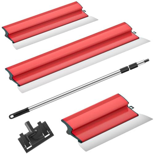 Hanured® Juego de espatulas pladur, llana para alisar paredes con pértiga extensible, Espatula Masilla de acero inoxidable para Paneles de Yeso, Paredes y Techos (25cm+40cm+60cm)