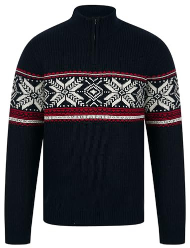 Tokyo Laundry Merry Christmas Men's Nordic Fair Isle Jacquard Knit Jumper with Quarter Zip Funnel Neck