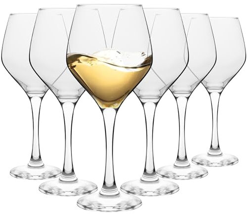Homiu Large White Wine Glasses | Set of 6 | 330 ML | Napoli Collection | Glass Drinking Crystal Clear Wine Glass | Wedding Gift Cocktail Set | Home Restaurants Kitchen | Dishwasher Safe