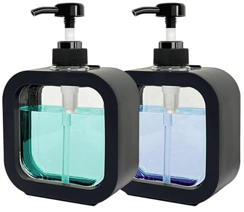 Seifenspender, 2 Stück Duschgelspender, 300 ml Pumpspender, Kleiner Kunststoff Seifenspender, Befüllbar mit Duschgel, Shampoo,Geeignet, Nachfüllbarer Shampoo und Conditioner Spender(Schwarz)