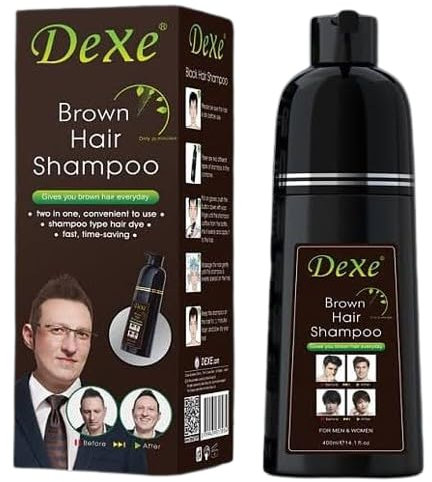 Dexe Brown Hair Shampoo 400ml - Schnelle Färbung, Ammoniakfrei, Langanhaltendes glänzendes Natürliche Kräuterformel | Haarfärbemittel Ginseng-Ingwer mit Kajal