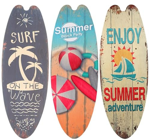Warmhm 3pcs Surfboard Wooden Sign 45cm Wall Art with Sea Motifs Accessories for the Beach Tiki Bar Surfboard Sign Surf Party Beach Poster Mat Shell