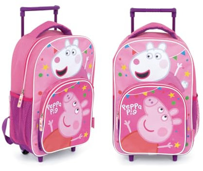 mybagstory Kinderrucksack Trolley – Peppa Pig – Rosa – Kinder – Schule – Kindergarten – Kindergarten – Mädchen – 36 cm – verstellbare Träger – Rollen – Geschenkidee, Peppa Wutz, Rosa, enfant