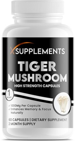 X Supplements Tiger Milk Mushroom Capsules – 1000mg High Strength – Memory & Focus Support – 60 HPMC Vegan Capsules – 2 Month Supply – Respiratory & Lung Health – Natural Dietary Mushroom Supplement