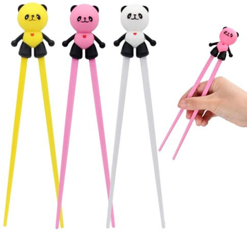EIHI 3 Pares De Palillos Para Niños, Longitud 220 Mm, Palillos De Panda, Reutilizables De Antideslizantes De Para Entrenamiento, Vajilla Asiática,Palillos,Palillos Chinos (3 Colores, A)