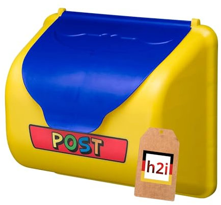 h2i Kinder Briefkasten für Spielhaus & Spielturm | Kletterturm Zubehör Kinderbriefkasten | mit Befestigungsmaterial | Gelb/Blau