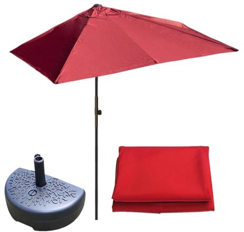 Mezzo ombrellone da balcone con base, 200 cm/250 cm, da giardino, resistente all'acqua, baldacchino da mercato, disponibile in vari colori (rosso, 2 x 0,9 m)