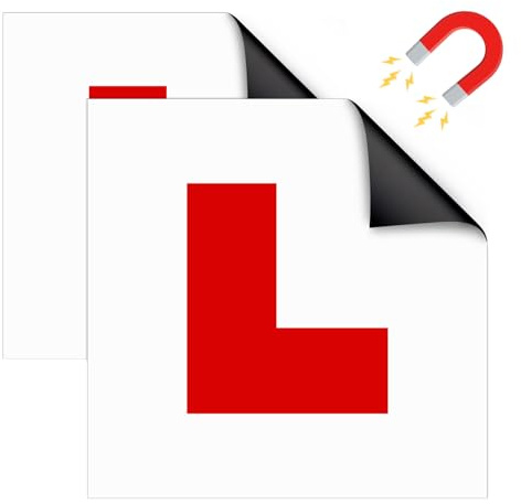 ZAVIA Pack of 2 Fully Magnetic L Plates 18 x 18 cm – 0.58mm Thick Stick On Weatherproof, Waterproof Reusable Suitable for Car, Motorbike, & UK Vehicles Learning Plate