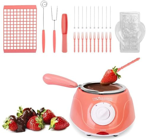 Juego de mini olla de fusión de chocolate eléctrica de 8.4 onzas con dos modos de temperatura, olla de fusión de queso, mantequilla, caramelos, máquina calentadora de tazas de chocolate (rosa)