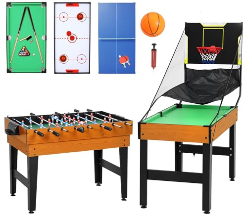 SPORTNOW 5-in-1 Multi Spieltisch Multifunktionstisch mit Tischtennis Billardtisch Tischfußball Hockey Basketball Kickertisch inkl Zubehör Spieletisch für Spielzimmer Bars Partys für Erwachsene