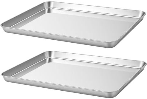 KEILEOHO 2 Pcs 40 x 30cm Stainless Steel Baking Tray, 16 x 12 Inch Metal Oven Sheet, Cookie Pan for Cooking Roasting
