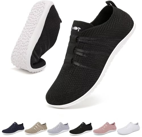 Merdoo Zapatillas Barefoot Mujer Hombre Zapatillas Minimalistas Ligeras Zapatos Barefoot Transpirables Sneakers Zero Drop Calzado Descalzo Flexibles Zapatos Descalzos Unisex Negro 38EU