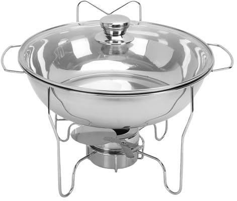 Zerodis Set da Buffet per Scaldavivande con Coperchio in Vetro, Fornello per Buffet in Acciaio Inossidabile Scaldavivande Rotondo Scaldavivande per Feste Catering (6L)