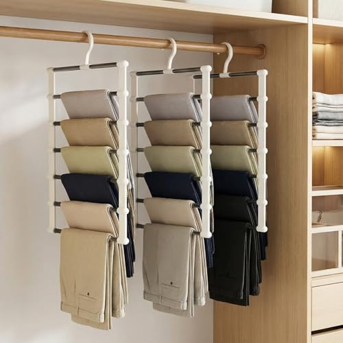 Byxhängare platsbesparande, 3 stycken galgar byxor 6 våningar rostfritt stål, vikbara halkfria byxställ för byxor jeans halsdukar handdukar