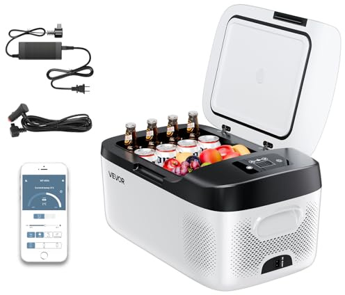 VEVOR Glacière Électrique à Compression de Voiture 15 L, Réfrigérateur Portable -20 °C à 20 °C, Mini Frigo Auto pour Camping Voyage Plage Bateaux Pêche, 12/24 V DC et 100-240 V AC, Contrôle via APP