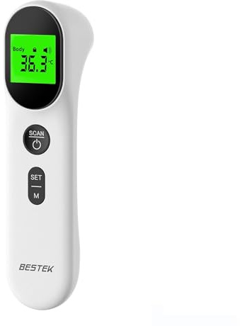 BESTEK Kontaktlös infraröd febertermometer för barn och vuxna barn, digital framsida, 1s omedelbar läsning, minnesåterkallelse, LCD-skärm
