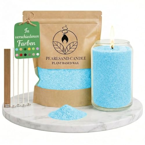 NaDeco Kerzensand mit Docht 400g, Kerzen selber Machen, Kerzenwachs & Kerzendocht, Farbwachs Wax Perlen Kerze Candle Sand, Pflanzliches Wachs Granulat, DIY Basteln Home Deko, Blau
