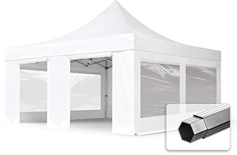 TOOLPORT ALU Pavillon Faltpavillon 5x5m mit Panoramafenstern robust und wasserdicht Professional 50mm Partyzelt weiß schwer entflammbar