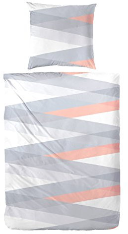 Seersucker Soft Biancheria da Letto 213039 100% Cotone in Arancione Grigio, 100% Cotone, Orange Grau, 155 x 220 + 80 x 80 cm
