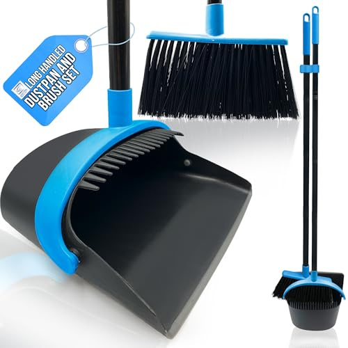 Long Handled Dustpan and Brush Set Lobby Dust Pan with Long Handle Sweeping Broom (Blue)