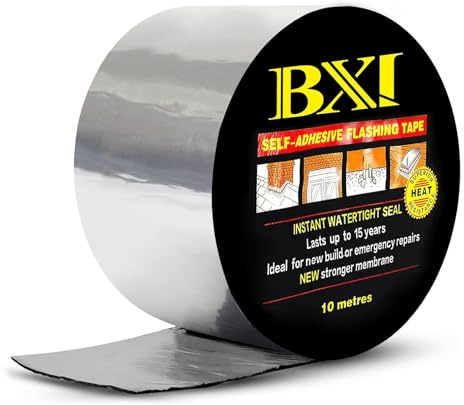 BXI Flashing Roll Tape Membrane, 4 inches X 32 Feet Thick Waterproof Patch Seal Tape, Self-Adhesive SBS Modified Rubberized Asphalt, Deck Seam Joist Leak Sealant for Roof Window Gutter Repair Outdoor