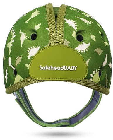 SafeheadBABY Casco di sicurezza per bambini pluripremiato per gattonare e camminare Caschi di protezione per la testa del bambino Traspiranti ed espandibili - Dino Verde