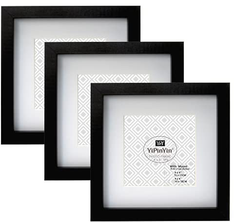 Black 6 X 6 '' (15 x 15cm) Square Photo Frame Set Of 3 with mount for 5x5'', Garllery 5x5'' Picture Frame, 6 x 6'' photo frames For Wallmounted & Desk Top