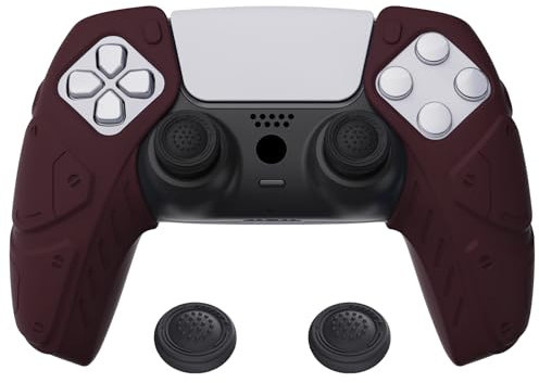 PlayVital Separate Silikonhülle für PS5 Controller, ergonomischer Gummischutz mit Joysticks für PS5 Controller, kompatibel mit Ladestation (Edition Mecha-Rot Scharlachrot)