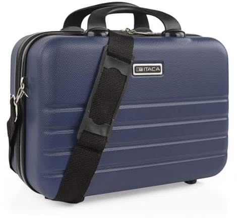 ITACA - Styv stor ungdomsresa Toalettväska tillverkad av resistent och lätt ABS-material. Zip stängning. Toalettväska med spegel Bakband för Trolley, Blå Jeans