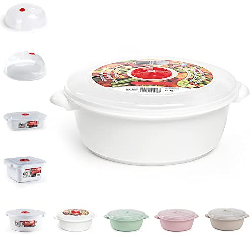 2L Plastic Freezer Microwave Pot Food Storage Container Tub with Ventilated Lid Heating Food, Steam Release Vent, Kitchen Air-tight Food Storage Box (White)