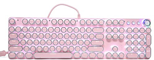 Mechanische Gaming Tastatur,QWERTY Kabelgebundene Tastatur mit Linearer Aktion,PC Gaming Tastatur von 9 Verschiedene beleuchtete Modi,104 Tasten Mechanische Tastatur für PC Gamer und Arbeits,Rosa
