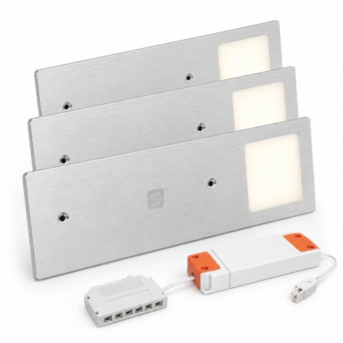 Maxkomfort LED Unterbauleuchte Küche 3er Set Dimmbar per Touch – 4W Warmweiß 3000K, Aluminium, Ultraflach 5mm, Plug & Play Montage ohne Elektriker, Erweiterbar bis 5, Unterschrankleuchte