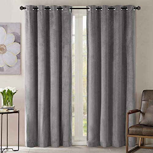 OMMATO Verdunkelungsvorhang Samt Vorhänge mit Ösen 2 Stücke Thermogardine Ösen Vorhang Schwere Verdunkelungsgardinen für Schlafzimmer Wohnzimmer 132x175 cm Dunkel Grau