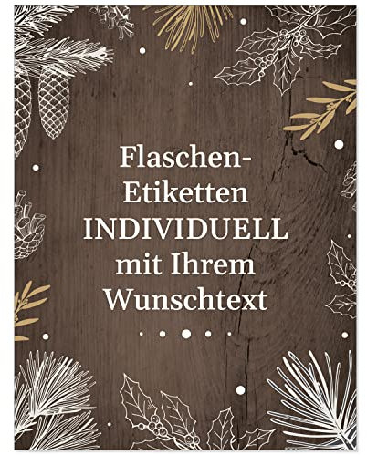 8 Flaschenetiketten selbstklebend mit Text personalisiert - Weihnachten Etikett Vintage braun - weihnachtliche Flaschen Aufkleber