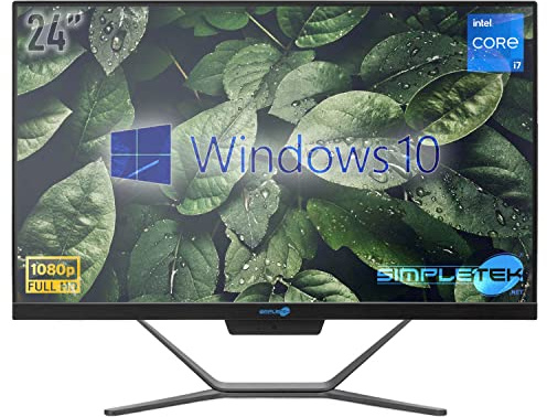 PC All in One Core i7 Windows 10 Pro 24 FHD | 16 Go RAM SSD 240 Go + 2 To | Webcam intégrée WiFi5 | Ordinateur de bureau fixe Aio Bureau Maison école - Simpletek