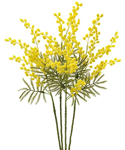 Oairse Lot de 4 Fleurs artificielles Jaunes de 42 cm en Acacia Mimosa en Spray - Branches artificielles réalistes pour Maison, Mariage, Arrangement Floral, décoration